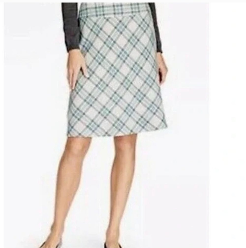 NWT Talbots Plaid Wool Blend A-line Skirt Grey And Aqua Preppy College Size 6